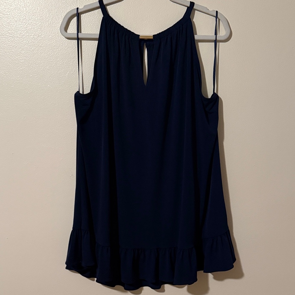 Michael Kors Navy Sleeveless Ruffle-Hem Halter Top Size 2X